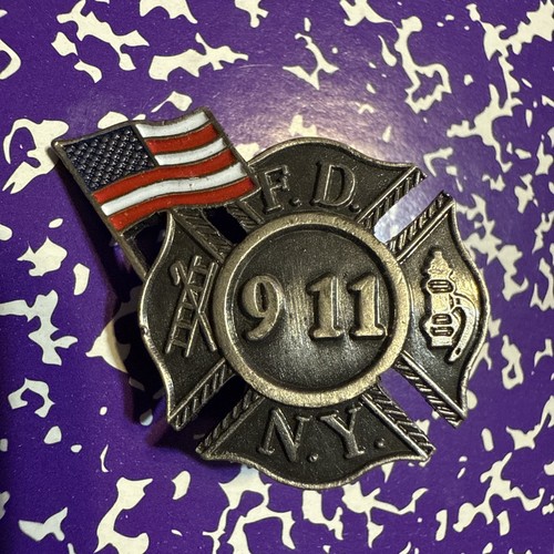 Vintage - New York Fire Department 9 11 memorial pin W/flag | eBay