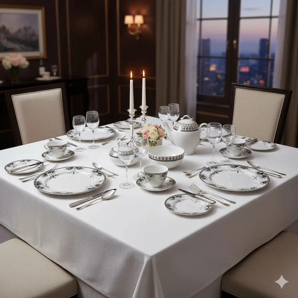 50-Piece Porcelain Dinnerware Set - Service for 6 - White - Dishwasher Safe - Image 4 of 4