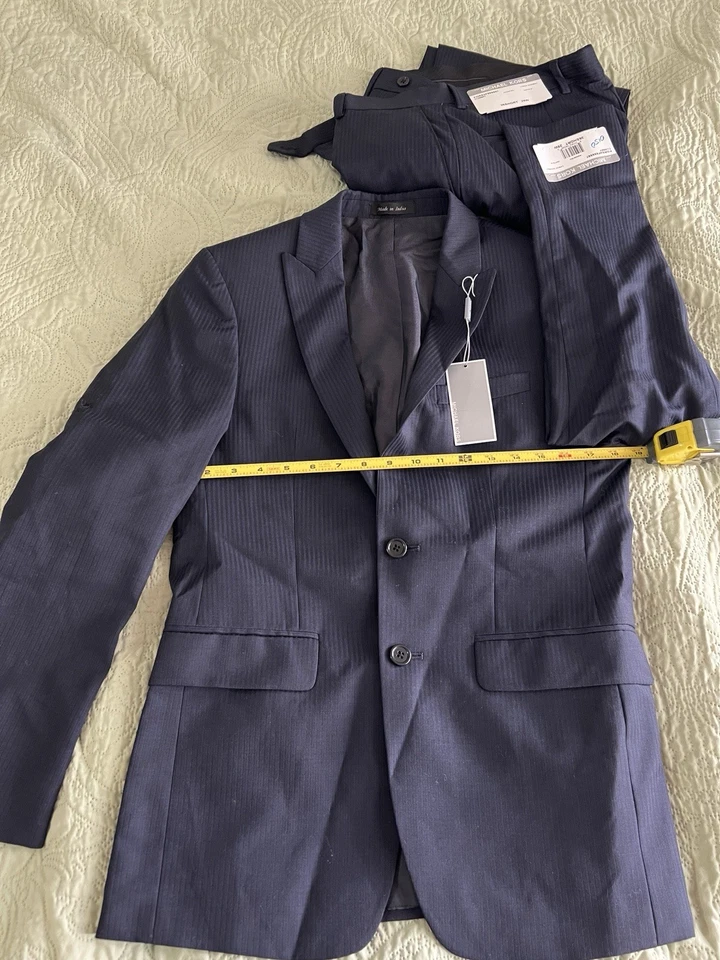 Michael Kors Para Hombre Azul Marino Negro Rayas Lana Chaqueta Pantalones Traje Talla 36S 29W 34L Foto 2 de 4