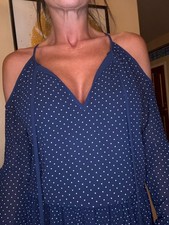 Michael Kors Women Fit & Flare Dress Long Sleeve Polka Dot Polyester Blue Sz XS