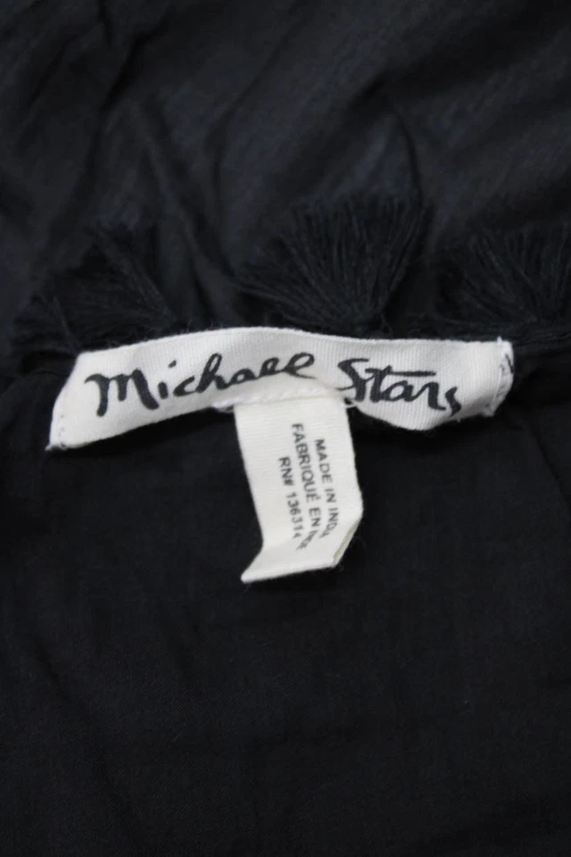 Michael Stars Mujer Borla Flecos Borla Borla Ligera Bufanda Negra 70"x26" Foto 3 de 4