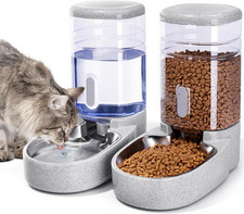 2 Pcs Automatic Gravity Pet Food Feeder Water Dispenser Set 3.8L Large Capacity
