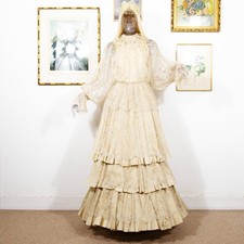 Rare 1970s Edwardian Revival Lace Wedding Dress Victorian Prairie Bridal Gown