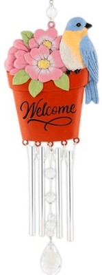 Carson 14'' Bluebird Welcome Flower Pot Wind Chime for Garden & Patio Decor