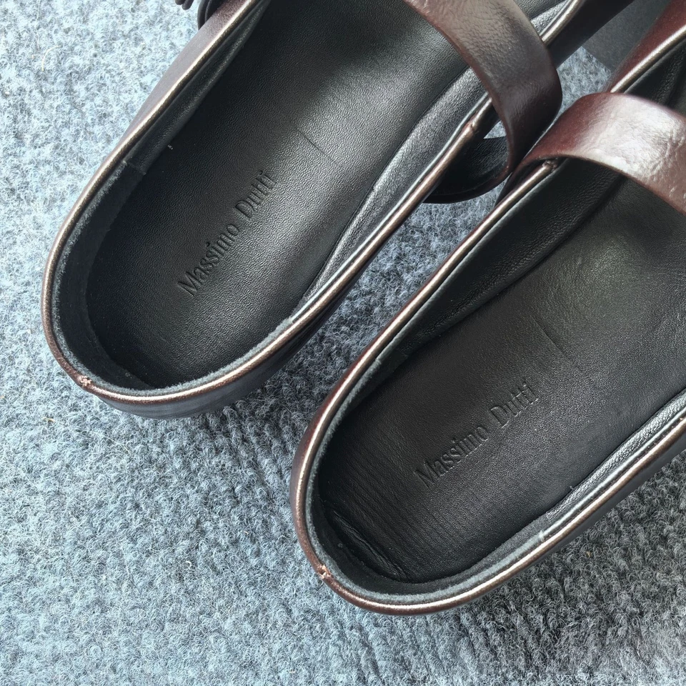 Massimo Dutti Women's Leather Loafers Buckle Strap Flat Shoes Brown Silver - Image 4 of 4