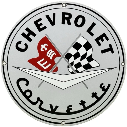 VINTAGE CHEVROLET CORVETTE PORCELAIN SIGN GENERAL MOTORS DEALERSHIP GAS OIL FORD