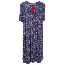 Go Softly Patio Long Dress, Women's Large, Red White & Blue, Short Sleeves, Zip