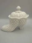 Vintage Fenton White Hobnail Milk Glass Victorian Shoe Boot Dish w/ Lid