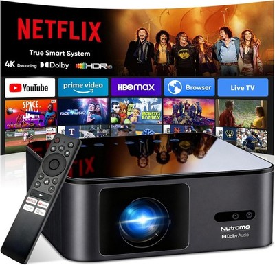 NUTROMO 4K Projector Bundle | AI Auto Focus w/ WiFi & BT 20W Dolby Audio|