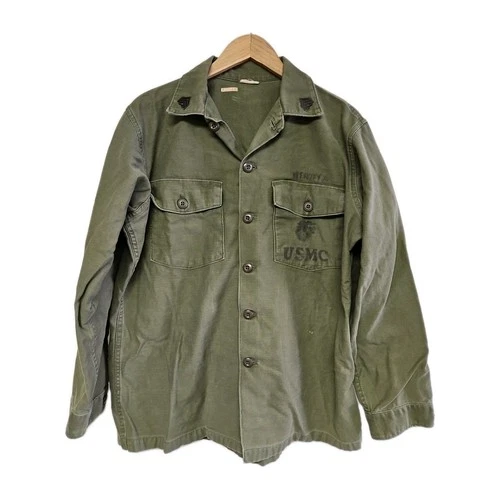 Vtg 60s Named USMC Military Sateen Shirt Vietnam War OG-107 Fatigue 1967