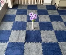 Interlocking Carpet Shaggy Soft Foam Play Mat Velvet Fluffy Area Rugs, Square.