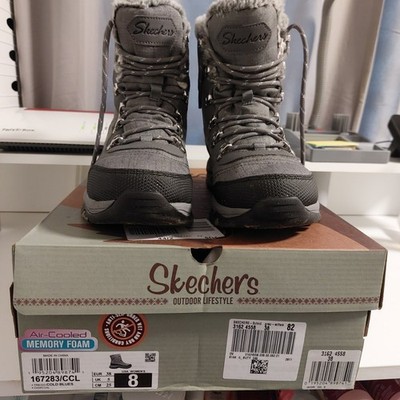 SKECHERS Damen Outdoor Winter Stiefeletten gefüttert Schnürung EU 38 grau