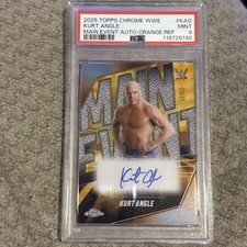 2025 Topps WWE Chrome Kurt Angle Main Event Auto Refractor /25 PSA 9