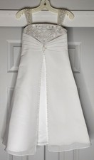 NWT White David's Bridal Flower Girl Dress Size4 Silver Floral Embroidery Detail