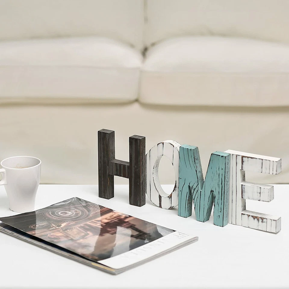 Rustic Teal, Brown and White Wood Home Decorative Mantel Sign, Cutout Word Decor - Image 2 of 4