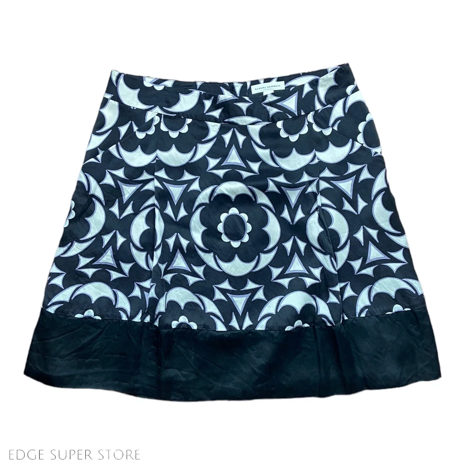 Falda Banana Republic Negra Púrpura Retro Estampado Gráfico Cremallera Seda Línea A Talla 12 Foto 2 de 4