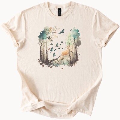 Forest Watercolor Tee Birds Trees Nature Art TShirt