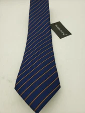 Barry.Wang 100% Silk Stripe Men Tie NWT Classic WOVEN Blue Hand Tailored ITALY