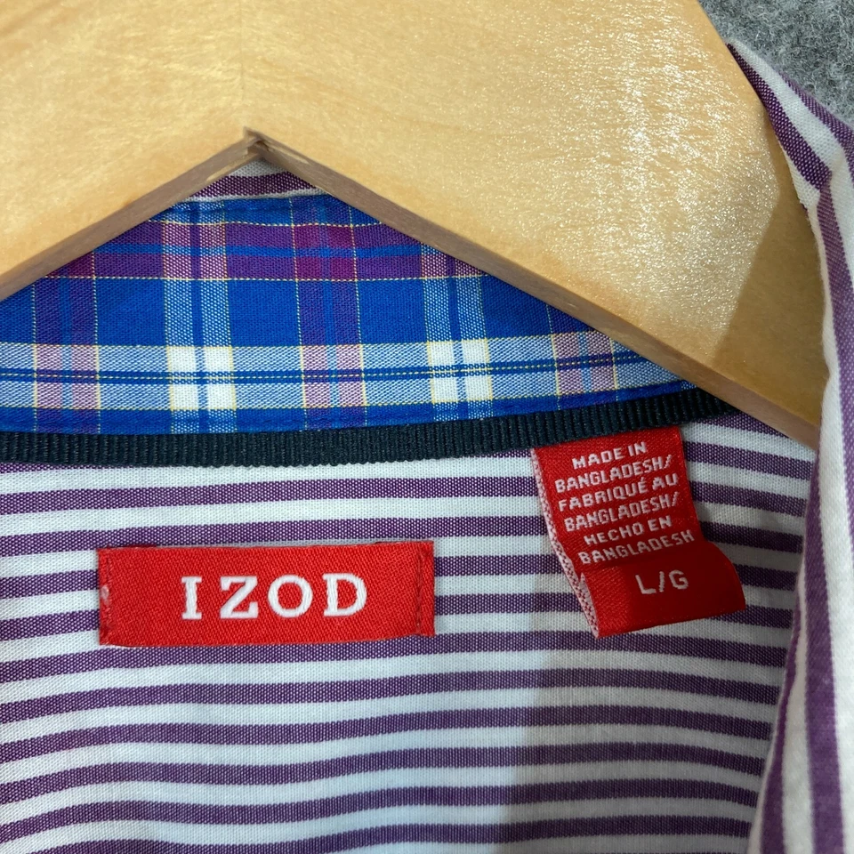 Camisa Izod para mujer talla L AU 12 púrpura a rayas manga larga abotonada 11826 Foto 4 de 4