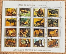 Umm Al Qiwain, Mi cat. 1386-1401 Wild Animals Mini Stamp Sheet MNH/POSTED.CTO