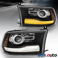 Fit 2009-2018 Dodge Ram 1500/2500/3500 Black DRL Projector Halogen Headlights