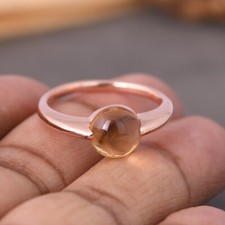 Round Cut Citrine Gemstone Rose Gold Plated 925 Sterling Silver Ring Jewelry