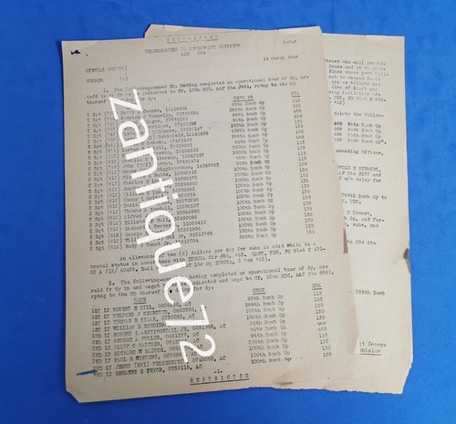 3rd BOMBARDMENT DIVISION Combat Tour Names 94,95,100,385,388,390th Bomb Gp WWII