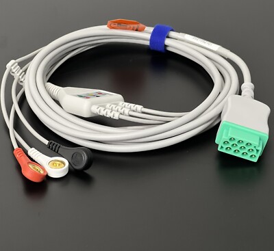 GE Healthcare Vivid 7 11 pin 3 Leads Snap ECG Cable - Same Day Shipping