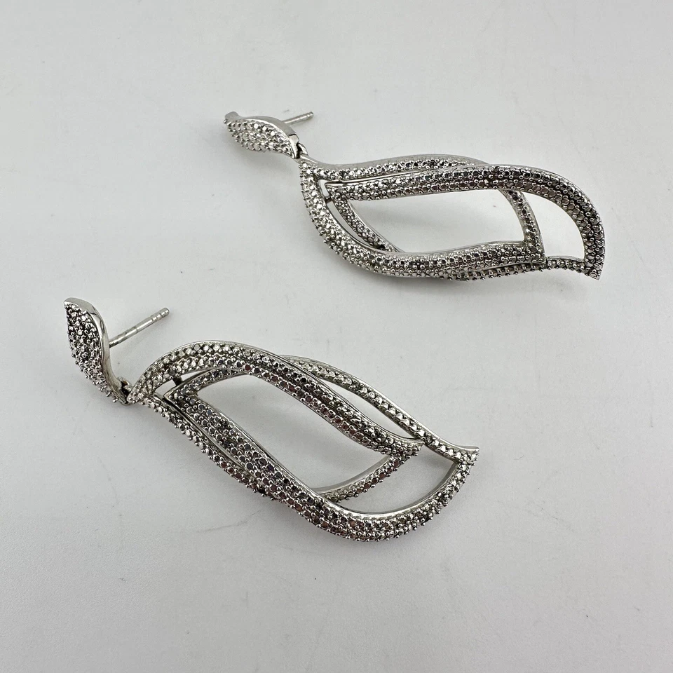 925 Sterling Silver Plated BR Sun Diamond Accent Dangle Stylized Leaf Earrings - Image 4 of 4