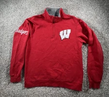 Wisconsin Badgers 1/4 Zip Knit Fleece Sz Medium Red Sweater Pullover Jacket