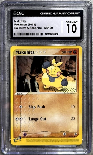 Pokémon Card Makuhita CGC 10 Gem Mint, e-Reader EX Ruby & Sapphire 56/109, 2003