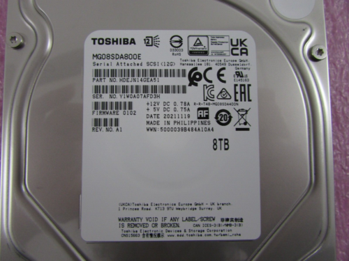 Toshiba MG08SDA800E 8TB 7200RPM 3.5" SAS 12Gb/s 512e Internal HDD Hard Drive - Picture 2 of 4