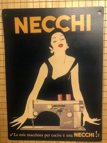 Tin Sign Vintage Necchi Sewing Machines Black