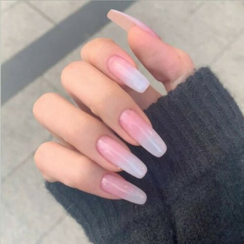 Nude beige Ombre Long square Ballerina False French Press On Nails | eBay