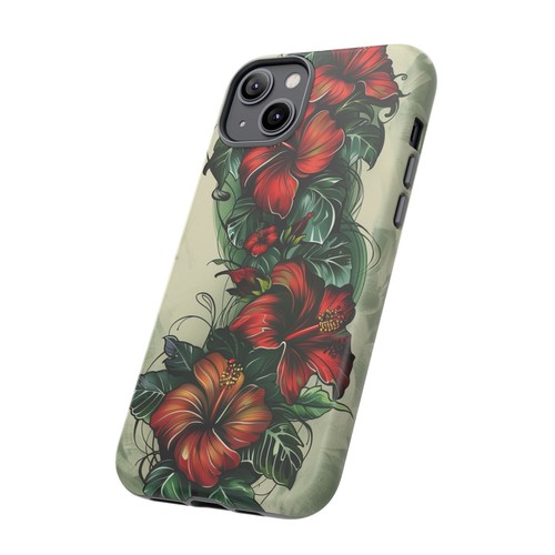 For Galaxy, Pixel, iPhone Case Cover - Red Ink Hibiscus Flower Tattoo Style - Picture 43 of 191
