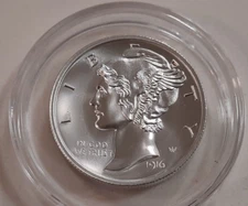 MERCURY DIME TRIBUTE – HIGH RELIEF - 30MM - 1 OZ PURE SILVER - INTAGLIO