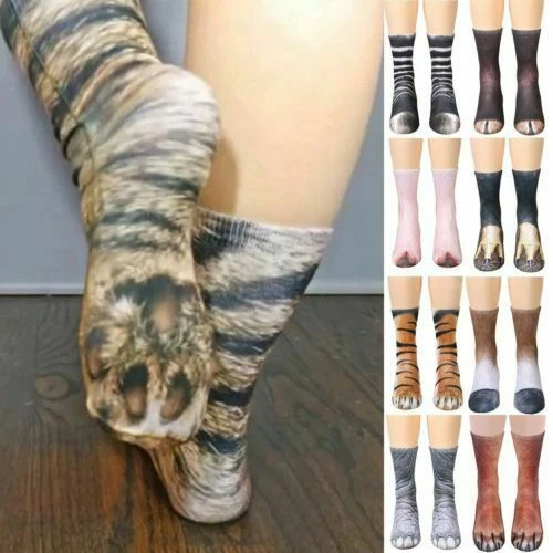 US! Calcetines Impresos en 3D Animal Paw Crew Unisex Juegos con disfraces Novedad Algodón Calcetines Gato Perro Foto 2 de 3