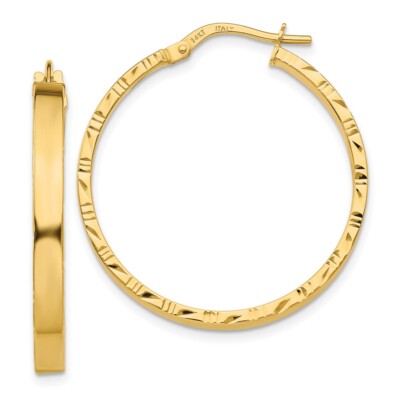 14 Karat Gelbgold Diamantschliff Rand große 3 mm polierte Creolen 1,75 g