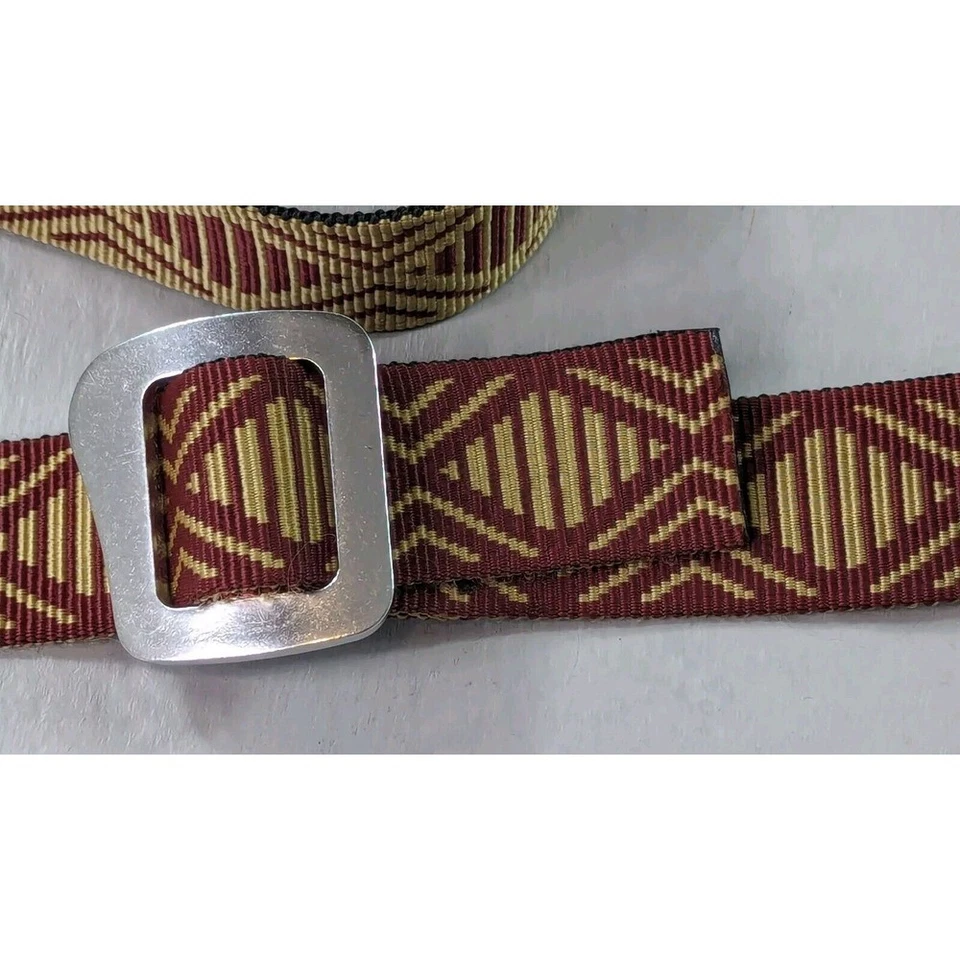 Винтажный текстильный ремень размер 46 с геометрическим бриллиантовым узором мужской регулируемый сделано в США - Изображение 3 из 4