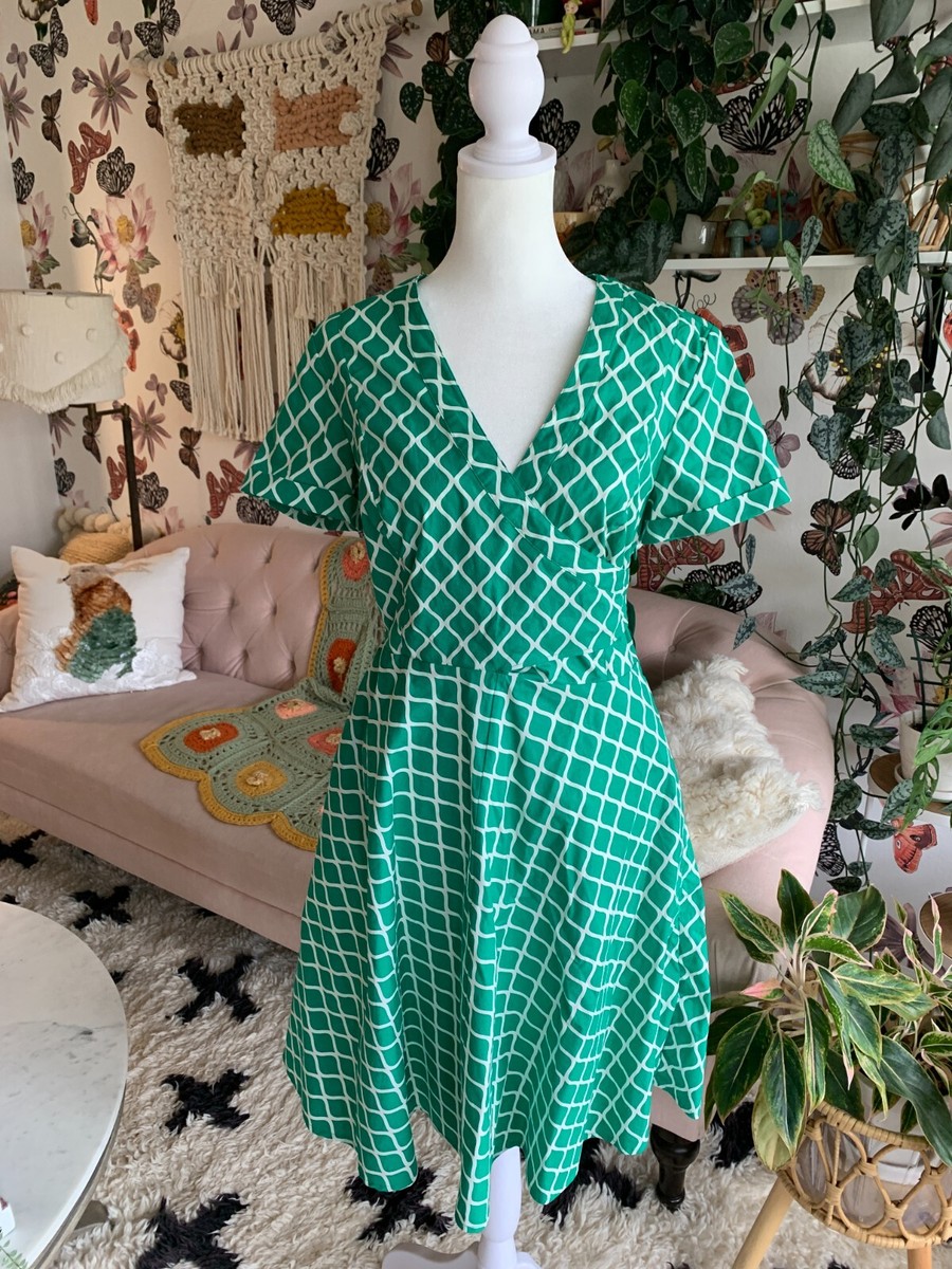 BODEN Wrap Style GREEN WHITE Vintage Inspired DRESS US 6R BODEN Wrap Style GREEN WHITE Vintage Inspired DRESS US 6R