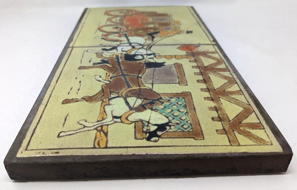 Rare Antique 1930s D&M Horse Carriage Wrought Iron Ceramic Tile Table Top HR21 - Image 3 of 4