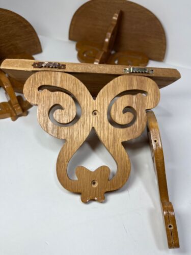 VTG Oak Wood Wall Shelving Scrollwork Victorian Semi Circle Wall Shelf - 2 Left - Picture 4 of 5