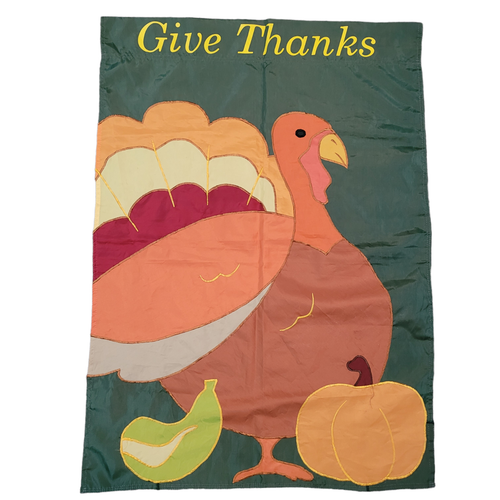 Thanksgiving Turkey Give Thanks Double Sided Nylon Flag House Banner 28” x 40” - Picture 2 of 4
