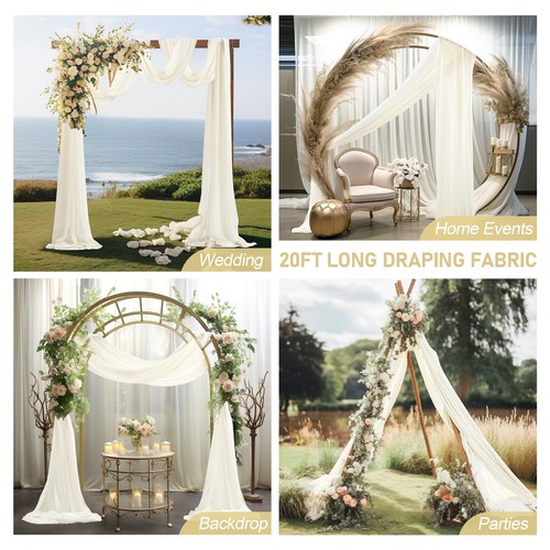30" x 20Ft Wedding Arch Draping Fabric 2 Panels Ivory Sheer Curtain Drapes Ex... - Picture 4 of 8