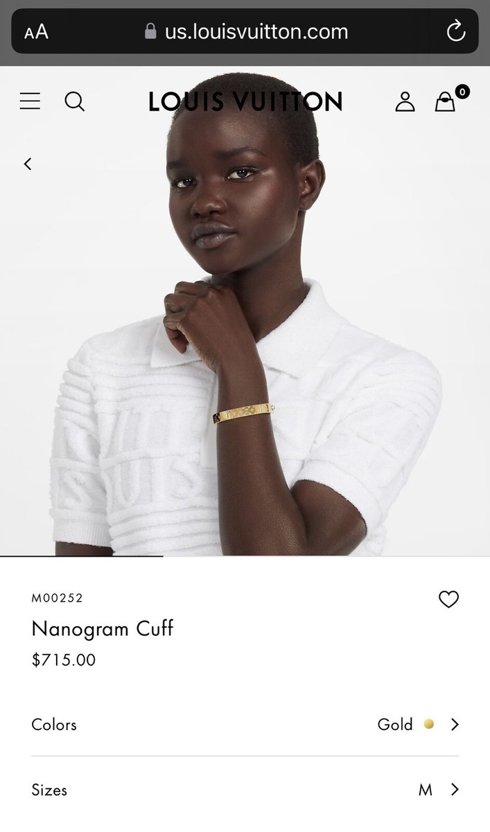 Authentic Louis Vuitton Nanogram Cuff LV Bracelet Gold Size
