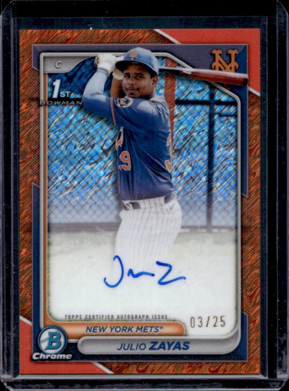 2024 Bowman Chrome Julio Zayas Auto Orange Shimmer Refractor 1st #3/25