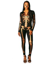 TIPSY ELVES GOLD SKELETON BODYSUIT HALLOWEEN COSTUME Women's Size Large NEW 