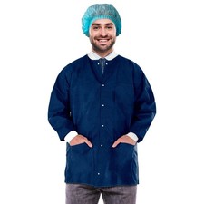 Disposable Lab Jackets SMS True Blue Snap Front 3 Pockets 100 Count XL