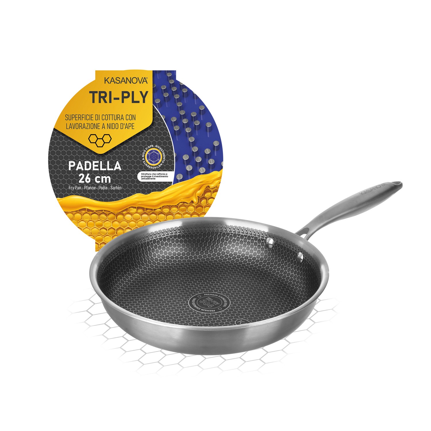 KASANOVA Padella 26 cm a 3 strati Tri - ply grigio Cottura