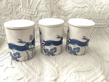 Set of 3 Dunelm Running Rabbit /Hare Storage Jars’/ Canister’s Blue & White